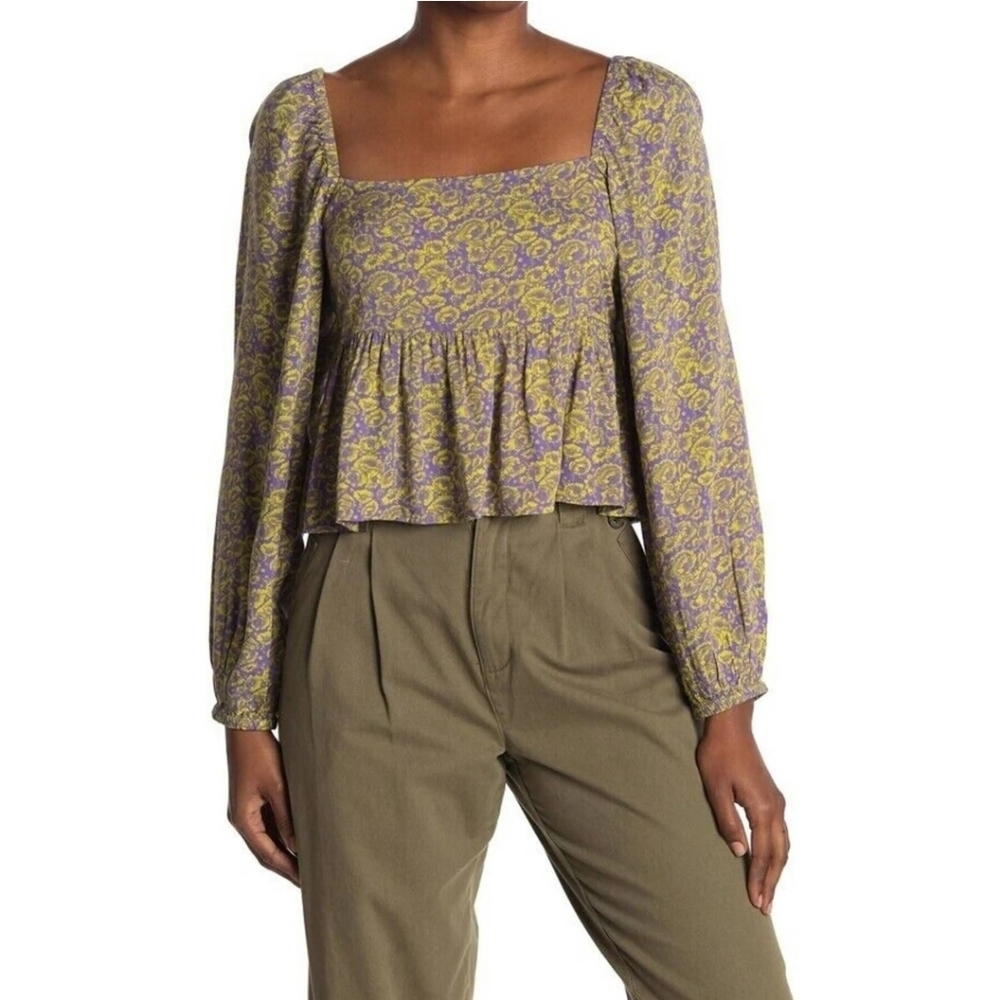 ABOUND paisley smock top with peplum M